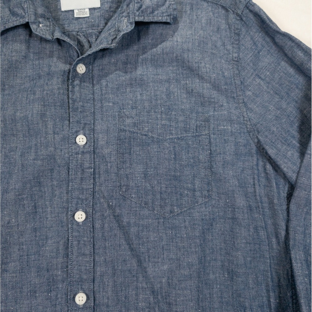 American Eagle Linen Blend Shirt Men S Long Sleeve Preppy Academia Coastal Vibe - Picture 4 of 10